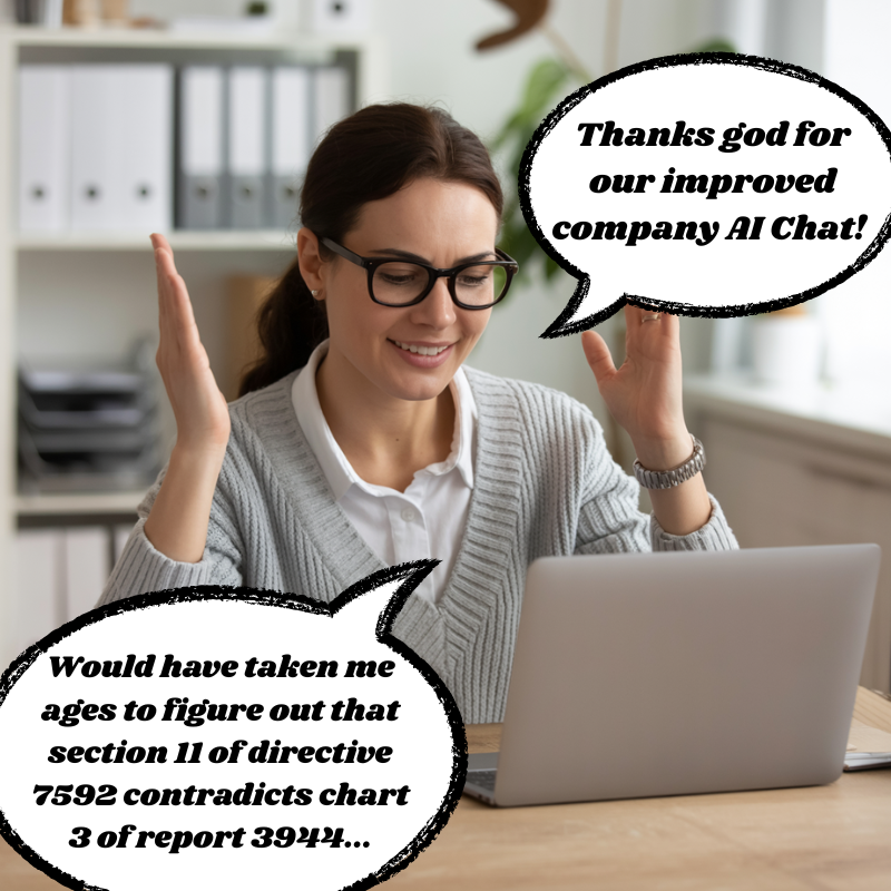 a happy employee after the company AI chat got an upgrade with an image embedding model